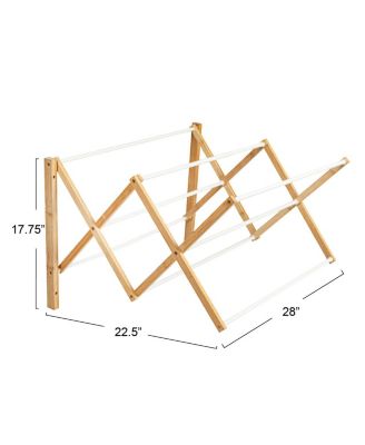Bamboo and Metal Wall Mount Extendable Drying Rack, Compact Upscale Laundry Rack with 8 Dowels, White