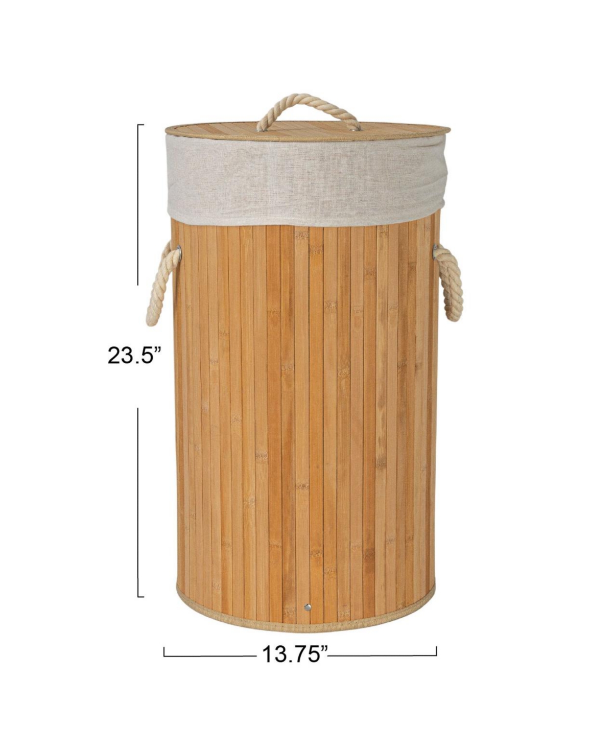 Household Essentials Bamboo Laundry Hamper with Rope Handles, 15-Gallons, Natural