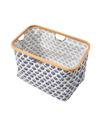 Bamboo Rimmed Krush Container Basket with Cut Out Handles, Tan Chevron