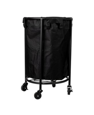 Round Laundry Hamper, Black Polyester Bag