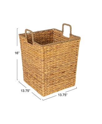 Square Handwoven Water Hyacinth and Seagrass Basket with Handles, Natural