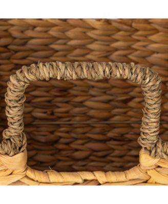 Square Handwoven Water Hyacinth and Seagrass Basket with Handles, Natural