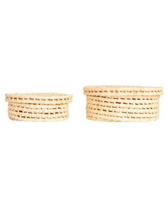 Handwoven Corn Leaf Nestable Baskets with Lids, Set of 2