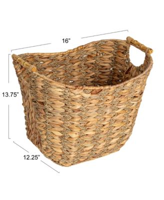 Water Hyacinth Seagrass Scoop Basket with Bamboo Handle, Natural