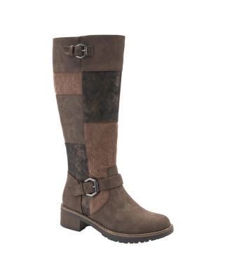 Women s COLLAGE Patchwork Knee-High Boots with Embroidery and Buckle Accents