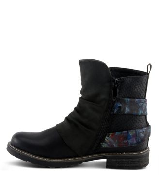 Women’s GOSSIFLEUR Floral Moto-Inspired Boots with Stud Accents and faux fur Lining