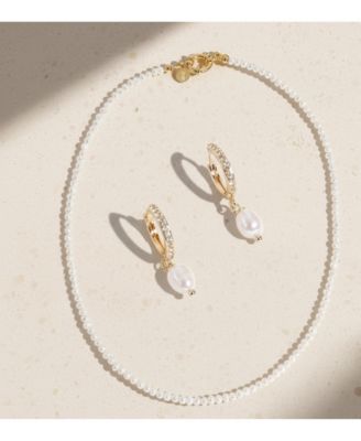 2-Pc. Set Handcrafted Dainty Freshwater Pearl Necklace and Earrings in Gold-Plated Finish