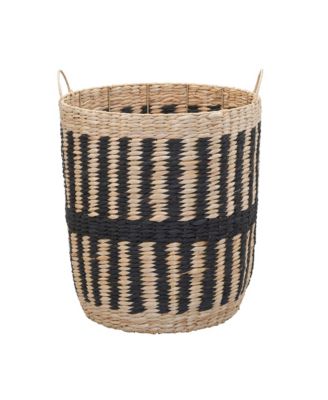 Cattail and Paper Pillar Basket, Natural and Black