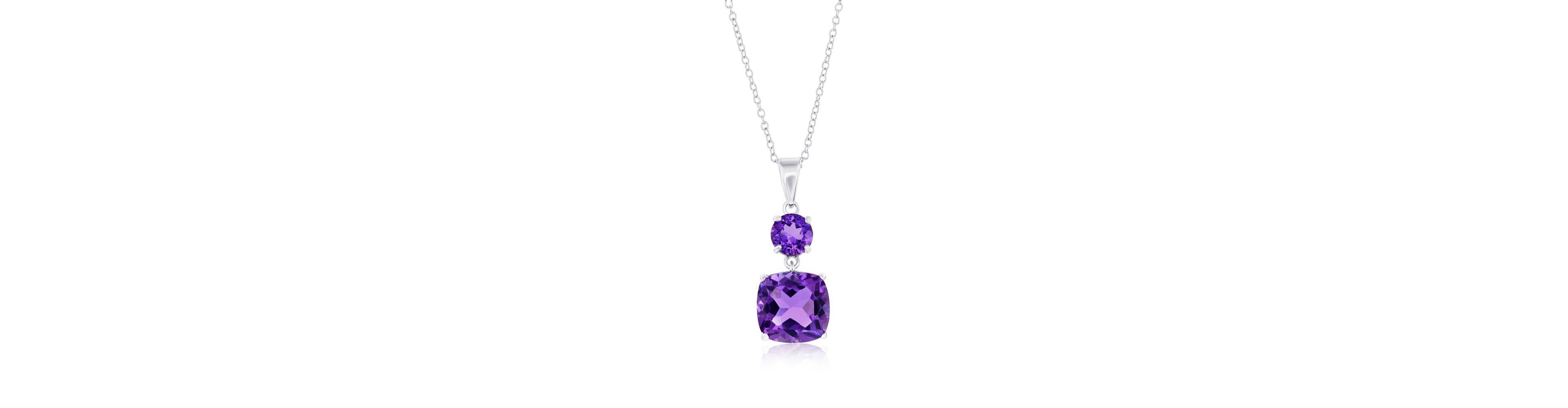 Simona Sterling Silver, Round & Square Gem Necklace