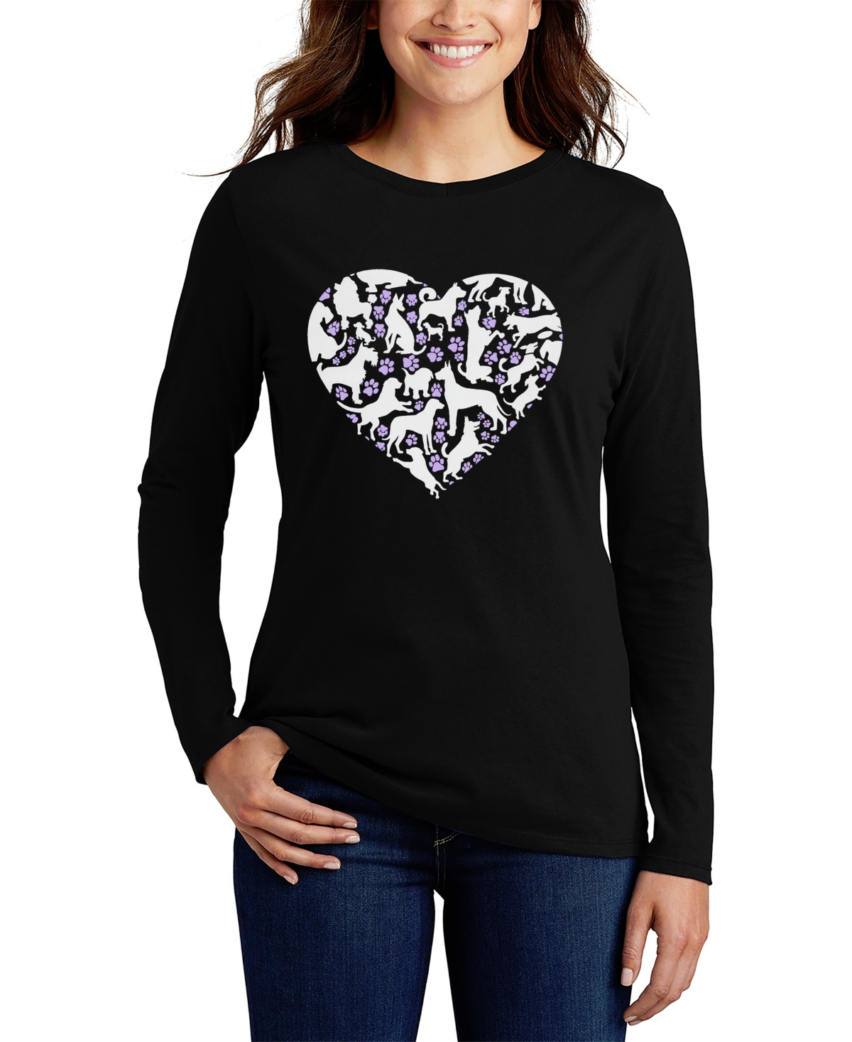 La Pop Art Women's Dog Heart Word Art Long Sleeve T-shirt In Black