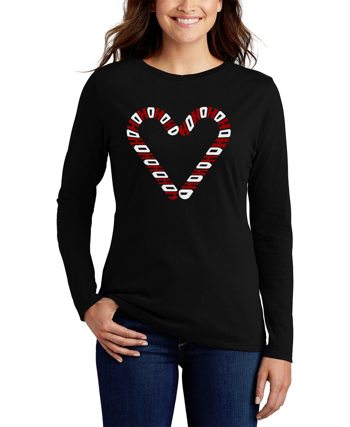 La Pop Art Women's Candy Canes Word Art Long Sleeve T-shirt In Black