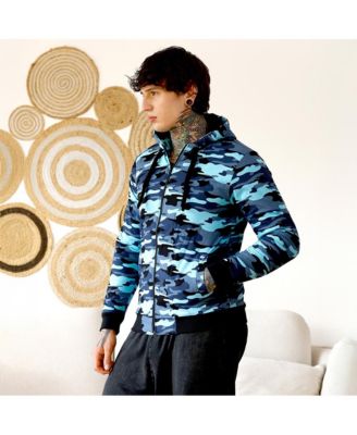 Men's Navy Blue Camouflage Fleece-Lined Jacket