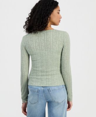 Juniors' Lace Textured Long-Sleeve Top