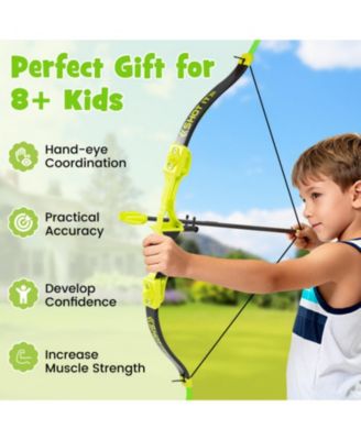 4-in-1 Throwing Target Game Set with Axes, Darts, Bow & Arrows for Kids and Adults