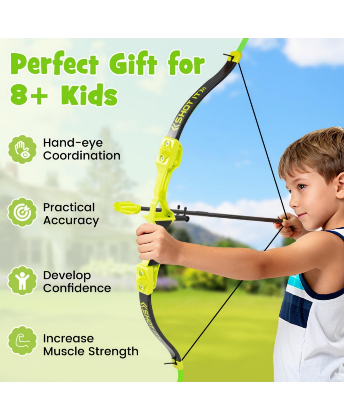 4-in-1 Throwing Target Game Set with Axes, Darts, Bow & Arrows for Kids and Adults