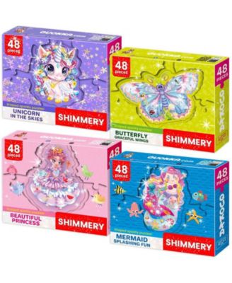 Shimmer Puzzles for Kids –  4-Pack Dragon, Rocket, Firetruck & Dinosaur Children's Game