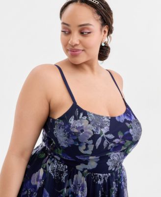 Trendy Plus Size Sequined Floral Ball Gown