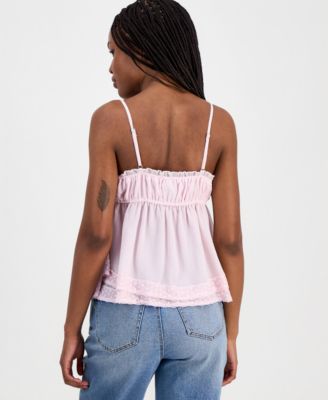 Juniors' Lace-Trim Babydoll Top