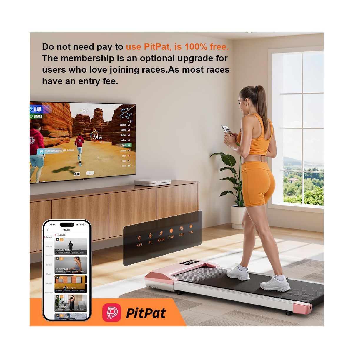 Deerrun Treadmills 15.3539.37 Inch Belt Gold Color,3 in 1 350lbs Capacity Under Desk Walk Pad, 0.6-3.8 Mph with PitPat App