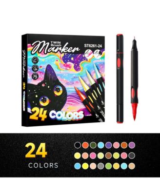 24 Colors Dual-Ended Marker Set, Waterproof Paint Pens Perfect for Glass, Plastic, Paper, Ceramics and Scrapbook Supplies