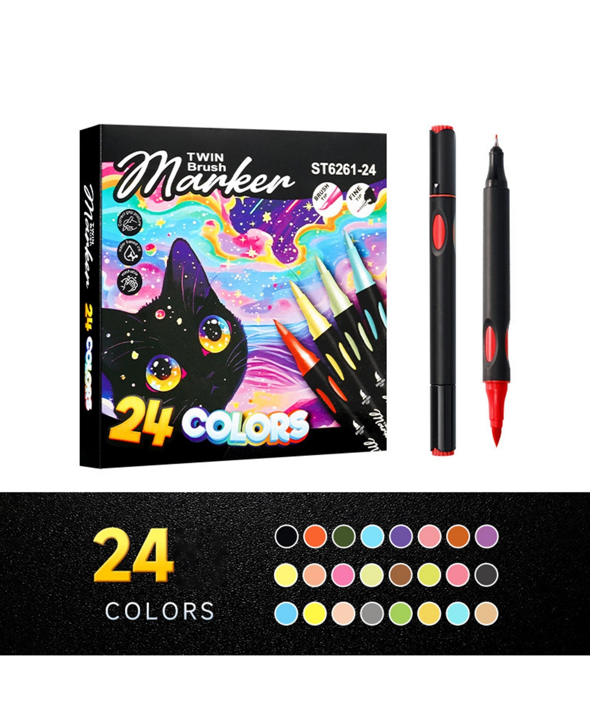 Htutwoo 24 Colors Dual-Ended Marker Set, Waterproof Paint Pens Perfect for Glass, Plastic, Paper, Ceramics and Scrapbook Supplies