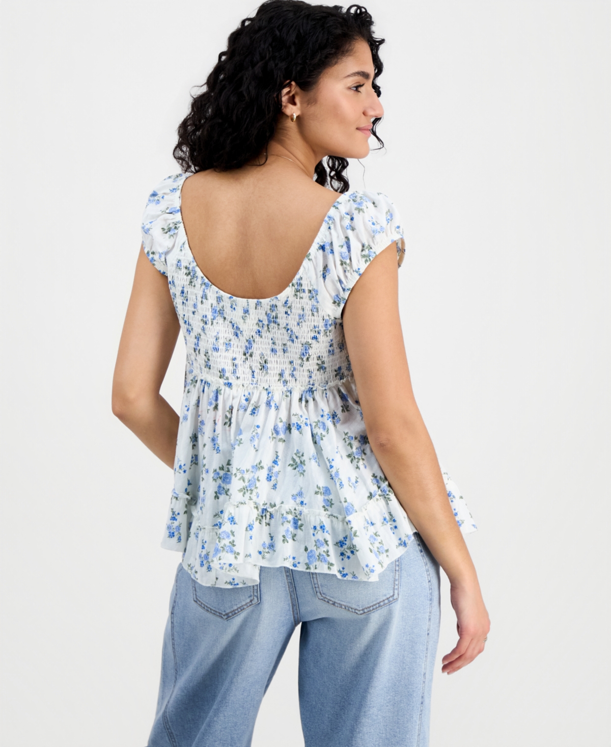 Self Esteem Juniors' Cotton High-Low Peasant Top