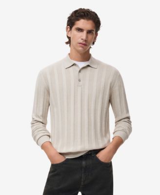 MANGO - Men's Ribbed Knitted Polo Sweater