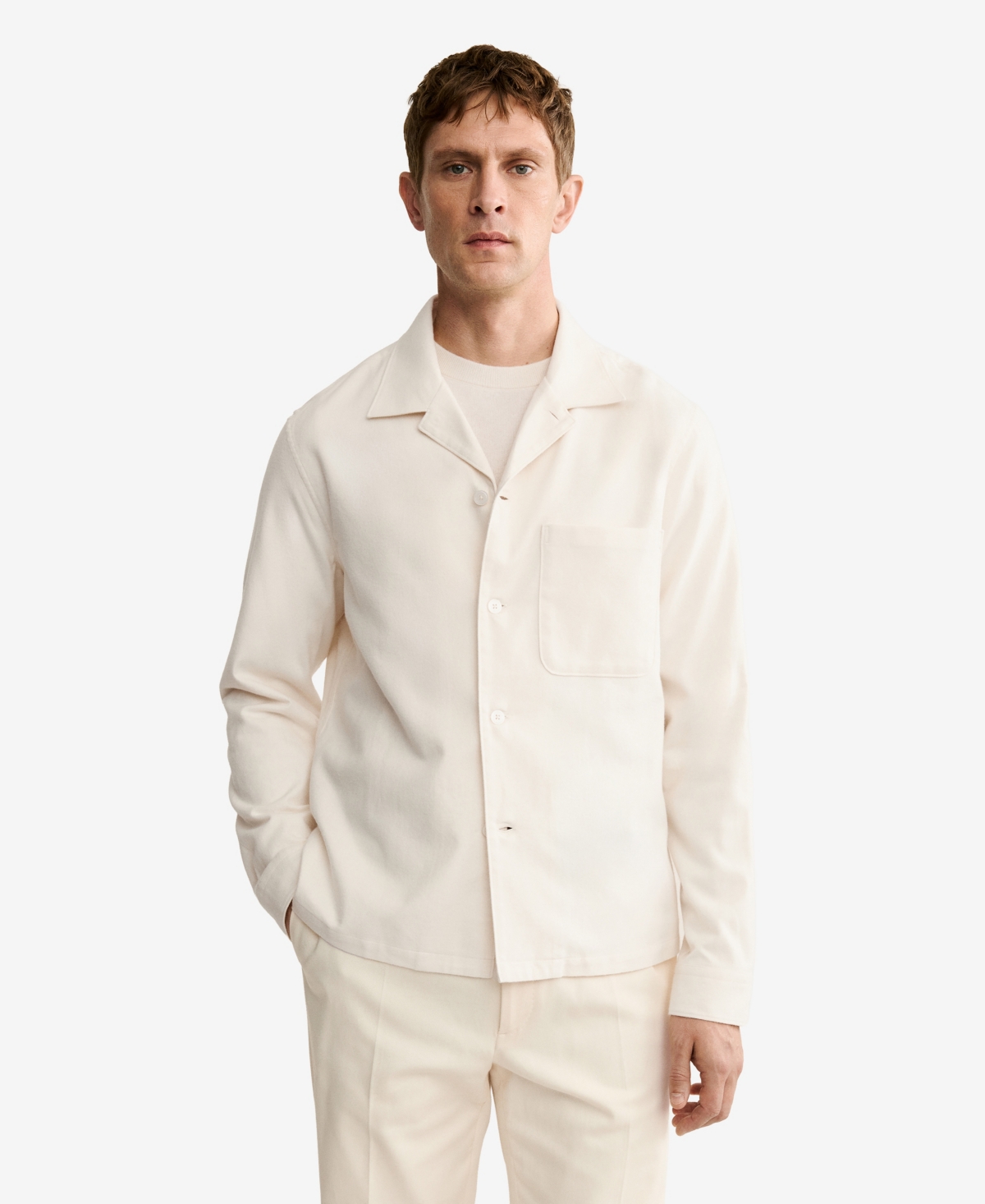 Mango Men's Cotton Regular Fit Pocket Shirt In White