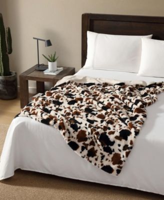 Spotted Cow Faux Rabbit Fur Throw, 50" x 70"