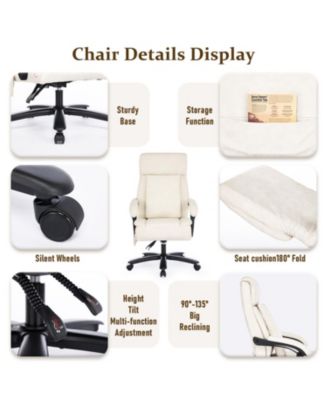 Reclining Office Chair with Massage & Footrest, PU Leather Swivel Desk Chair for Home Office or Relaxation Corner, 500 lbs