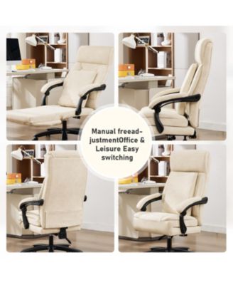 Reclining Office Chair with Adjustable Backrest and Footrest, PU Leather Swivel Desk Chair with Lumbar Support, Adjustable Seats with Wheels