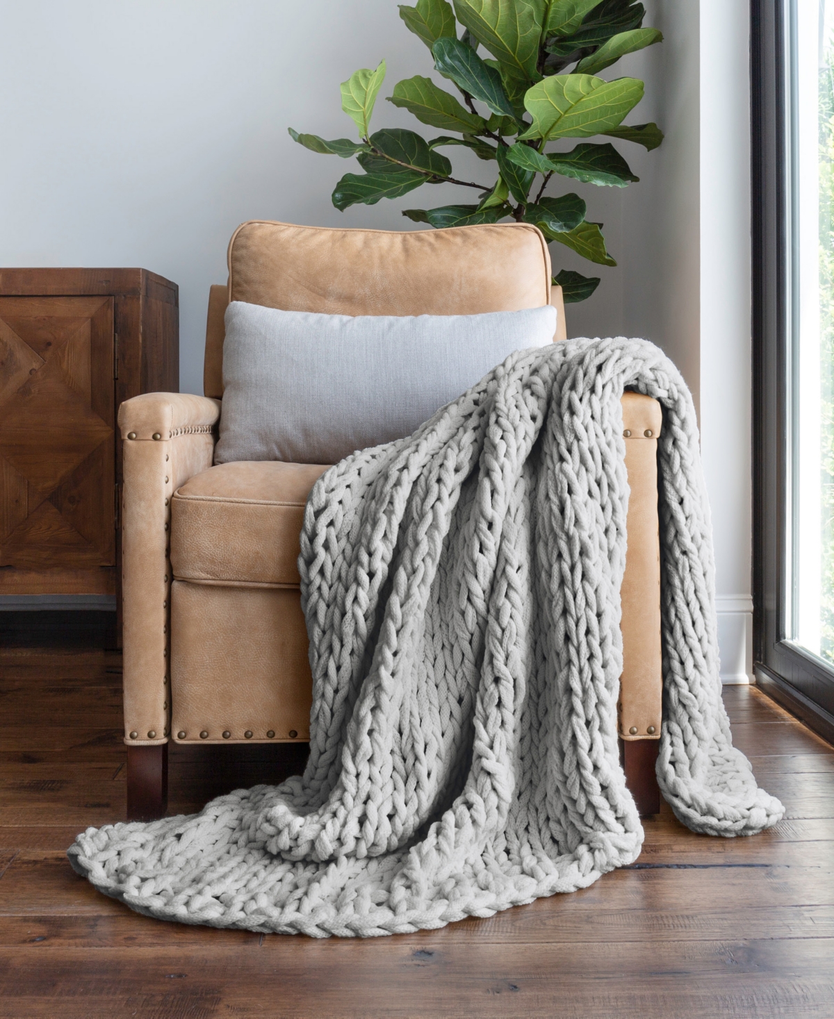 Ienjoy Home Eucalyptus Oversized Chunky Hand-knit Throw, 59" X 47" In Gray