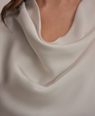 Women's Long-Sleeve Mix Media Cowl Front Top