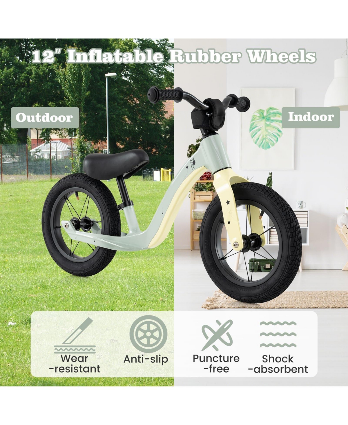 12-Inch Balance Bike with Adjustable Seat and Rotatable Handlebar for Over 36 Months Old