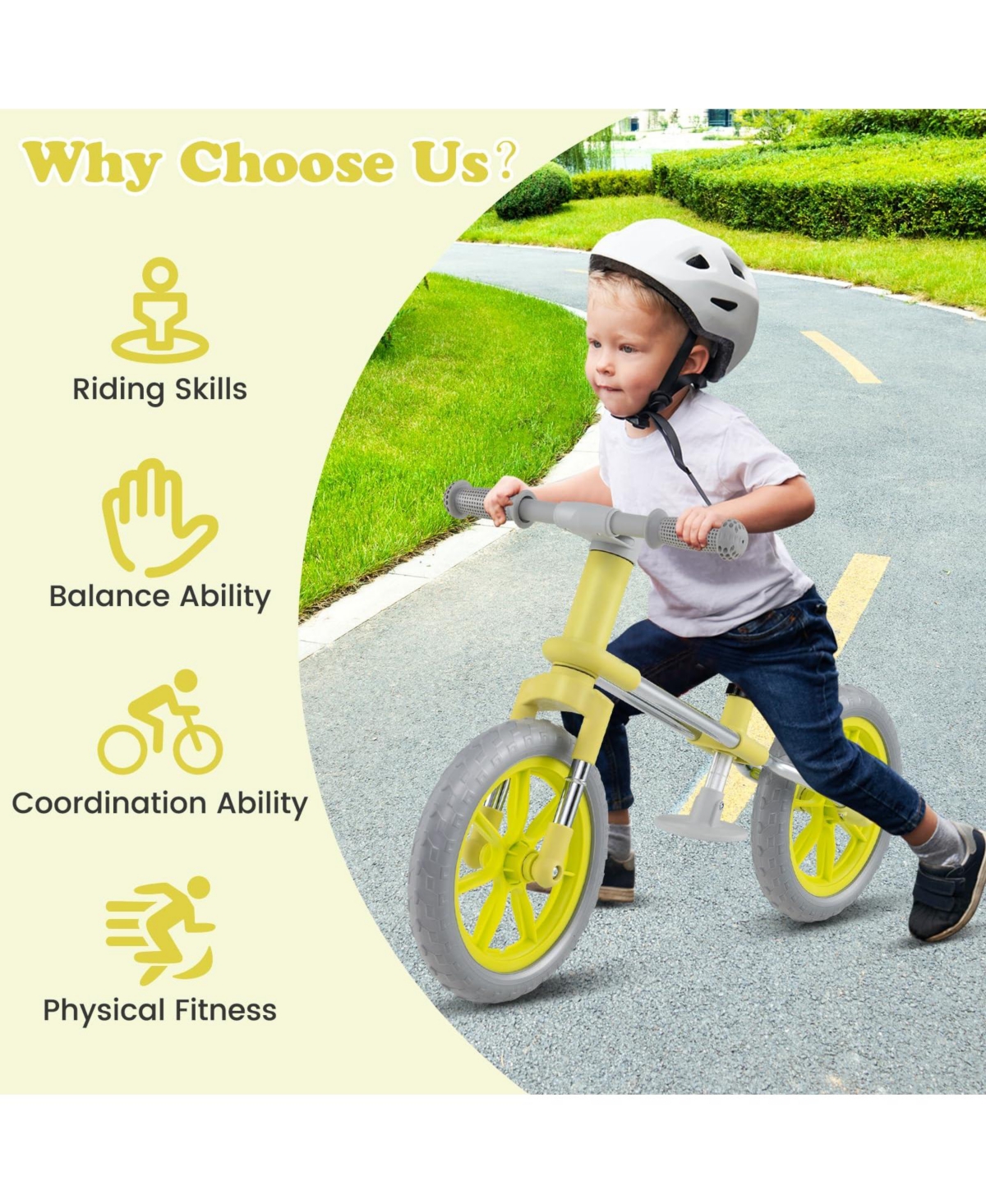 12 Inch Balance Bike with Adjustable Seat and Rotatable Handlebar