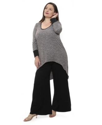 Plus Size Two Tone Scoop Neck Long Sleeve High Low Top and Pant Set
