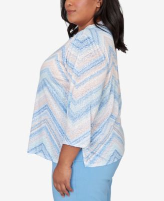 Plus Size St. Augustine Chevron Print Lace Trim Crew Neck Top