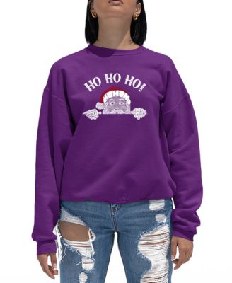 Women's Peeking Santa Word Art Crew Neck Sweatshirt