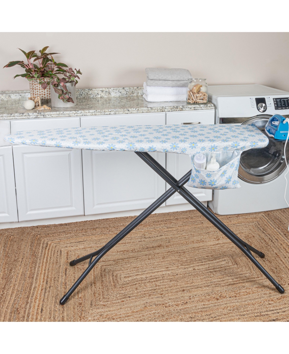 Household Essentials Deluxe Ironing Board Replacement Pad and Cover, Blue Floral Pattern