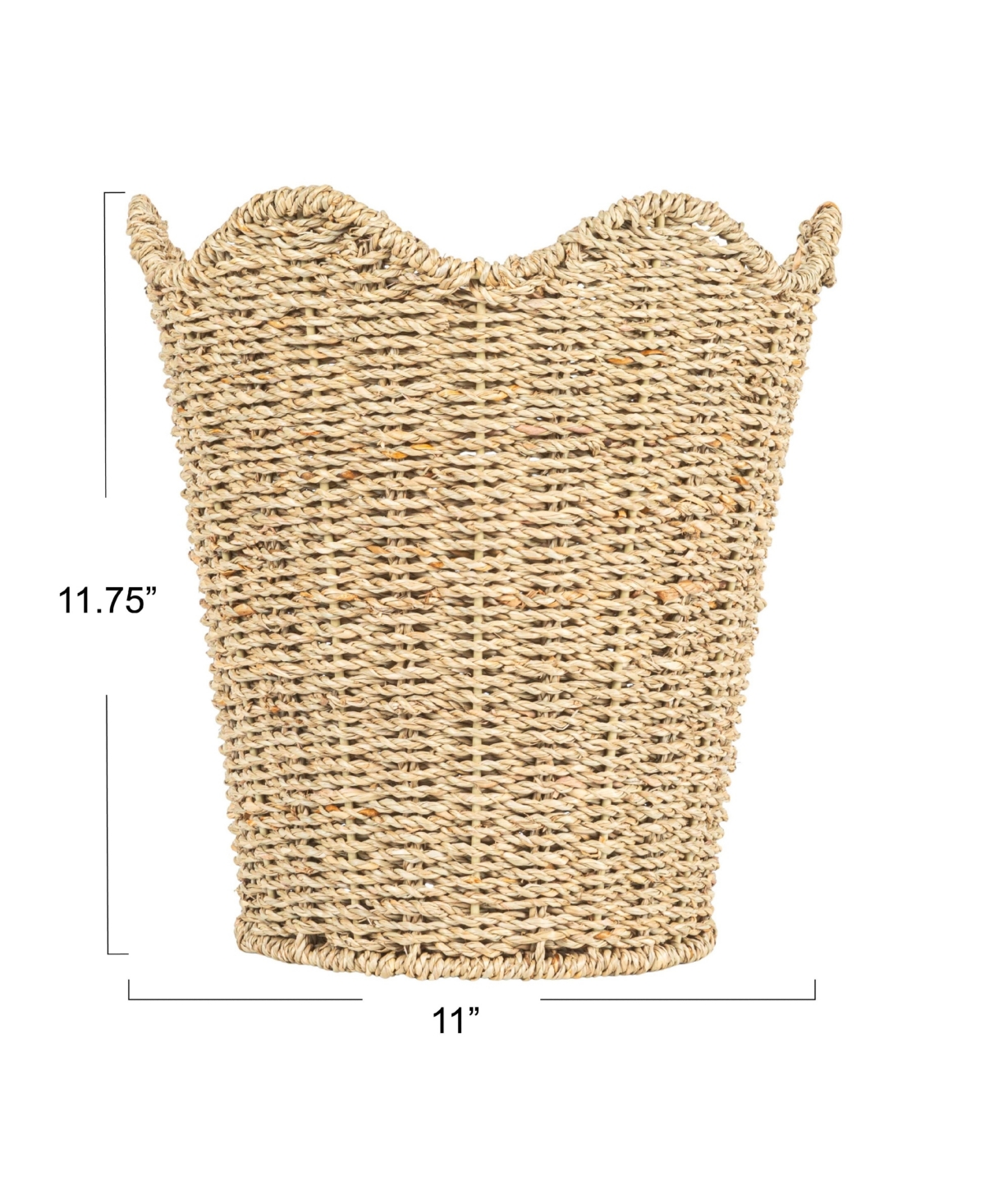Household Essentials Woven Seagrass Wastebin with Scalloped Edge, Beige