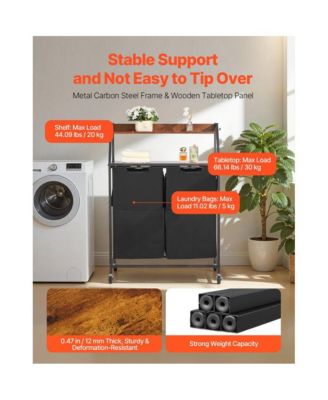 Rolling Laundry Hamper with 2 Tiers, 2 Bags, and Hooks