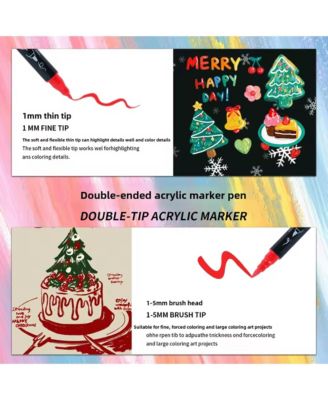 36 Colors Acrylic Paint Pens, Double Tip Waterproof Markers for Rock Painting, Canvas, Wood, Glass, Ceramic and Art Painting Supplies Kit