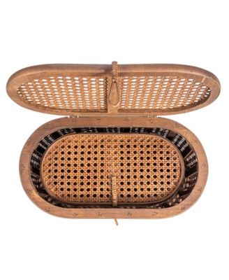 Modern Decorative Oval Woven Rattan Storage Boxes, Set of 2 Sizes, Dark Brown Finish