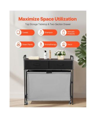 4-Bag Laundry Cart with Metal Frame and Wood Top Design