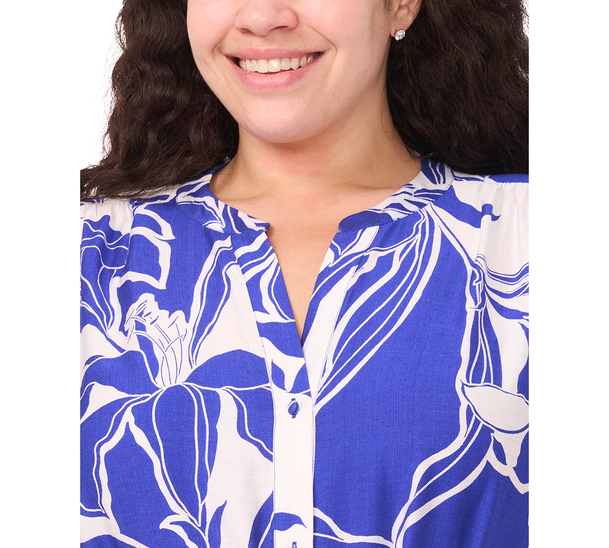 Msk Plus Short-Sleeve Printed Tiered Maxi Shirtdress