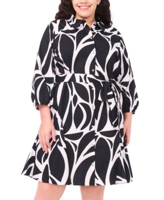 Plus Size 3/4-Sleeve Printed Fit & Flare Shirt Dress