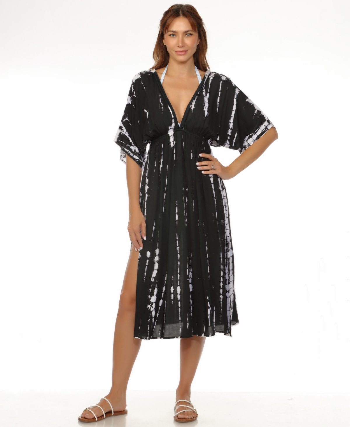 Raviya Women's Tie-Dyed Braid-Trim V-Neck Cover-Up Dress