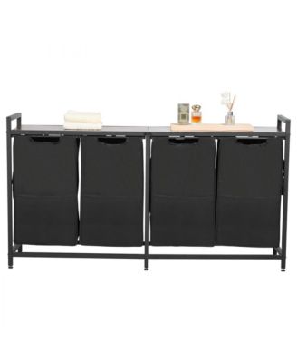 Laundry Sorter Cart with 4 Bags, Metal Frame, and Wood Top