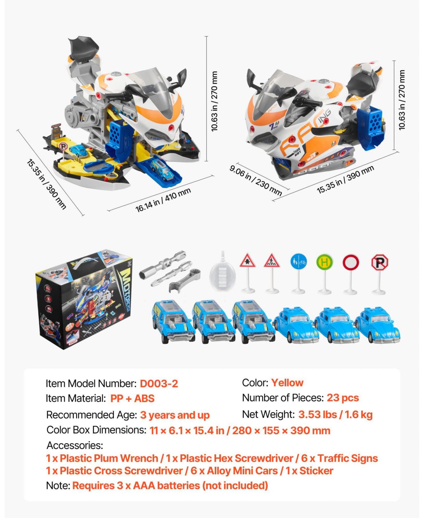 Детские игрушки Mecale Motorcycle Engine 6-in-1 Transforming 25-Piece Toy with Lights & Sounds, цвет: Синий — фото 3