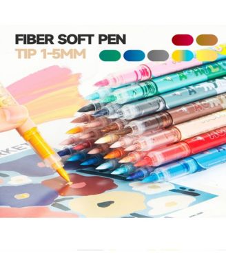 12 Colors Blue Series Art Markers, Soft Brush Pens Set Quick-Drying and Waterproof for Sketching, Canvas, Rock, Glass and DIY Crafts